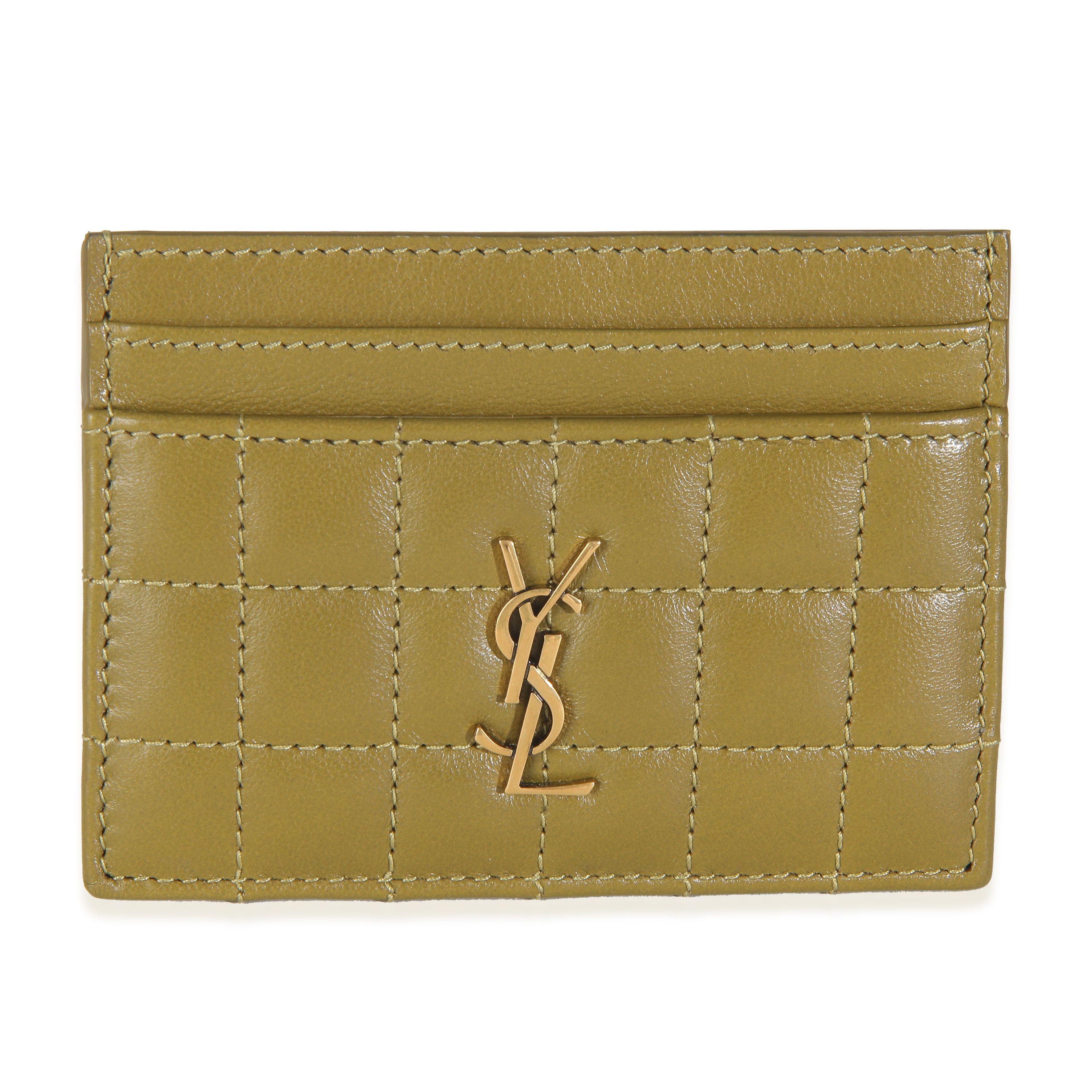 Saint Laurent Olive Drab Quilted Lambskin Cassandre Credit Card Case 420$